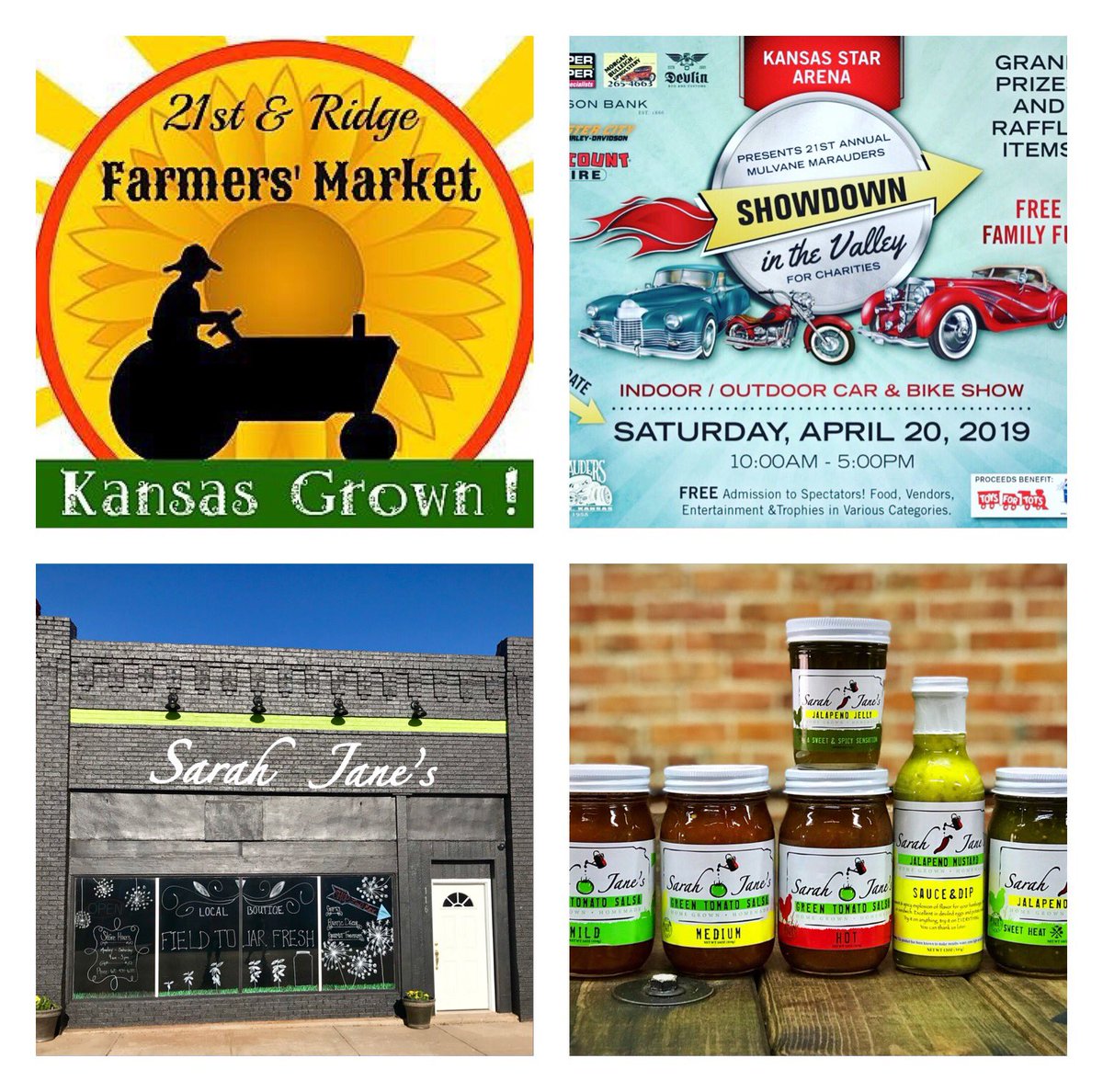 sarahjanesalsa's tweet photo. It’s a beautiful day to get out and visit us at the 21st & Ridge @KSGrownMarket @kansas_star casino or @sarahjanesalsa in Argonia! 🌻🌶🚘🏍🙌🏻
#ict #farmersmarket #mulvane #carshow #argonia #carshows #carshowseason #spring #salsa #jelly #mustard #relish #jalapeno #spice https://t.co/BVUrxgOWXa