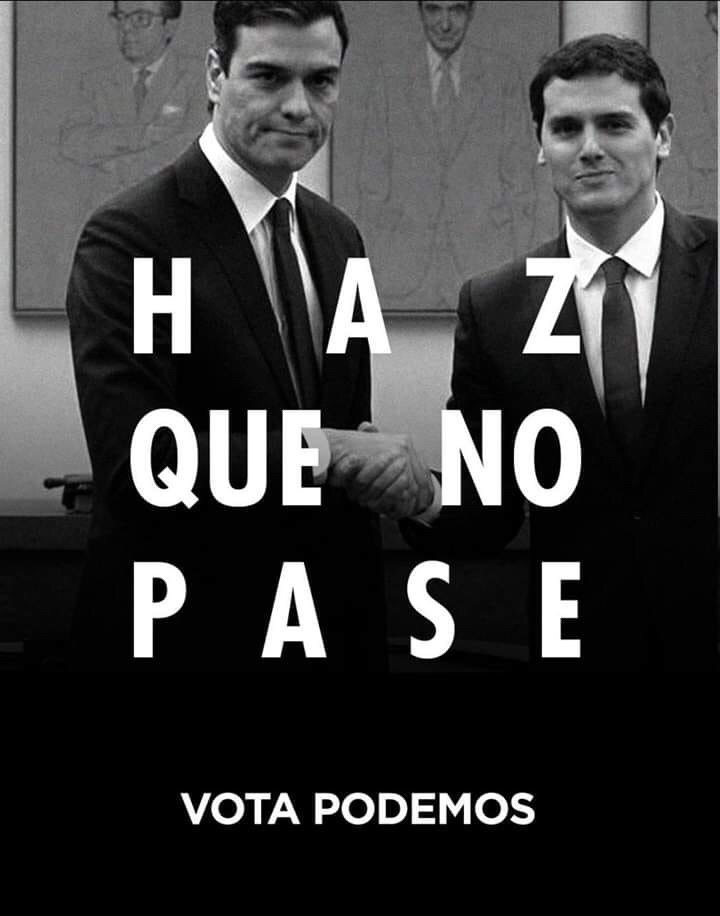 Un gobierno PSOE-C’s no es un gobierno de izquierdas ni progresista, es un gobierno de derechas.
Sólo @ahorapodemos y @EnComu_Podem podrá proteger los derechos sociales y laborales de la gente.
Que no te engañen, ahora más que nunca, #LaHistoriaLaEscribesTú
#28A