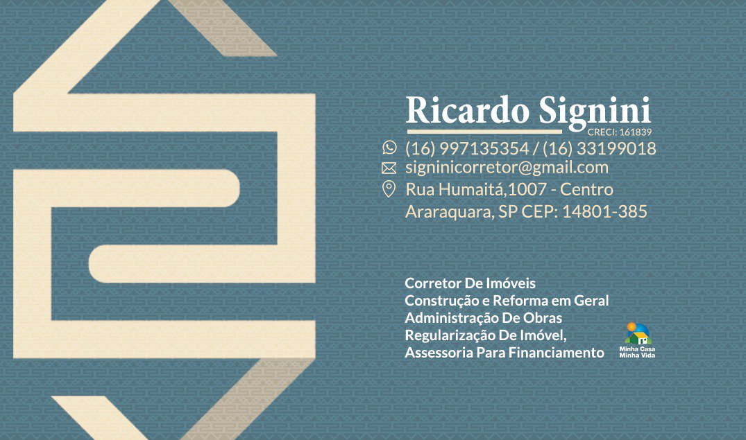 SigniniCorretor's tweet image. COMPRA,VENDA e LOCAÇÃO de IMÓVEIS, CONSTRUÇÃO e REFORMA EM GERAL, ADMINISTRAÇÃO DE OBRAS, REGULARIZAÇÃO DE IMÓVEL e ASSESSORIA PARA FINANCIAMENTO no PLANO MINHA CASA MINHA VIDA