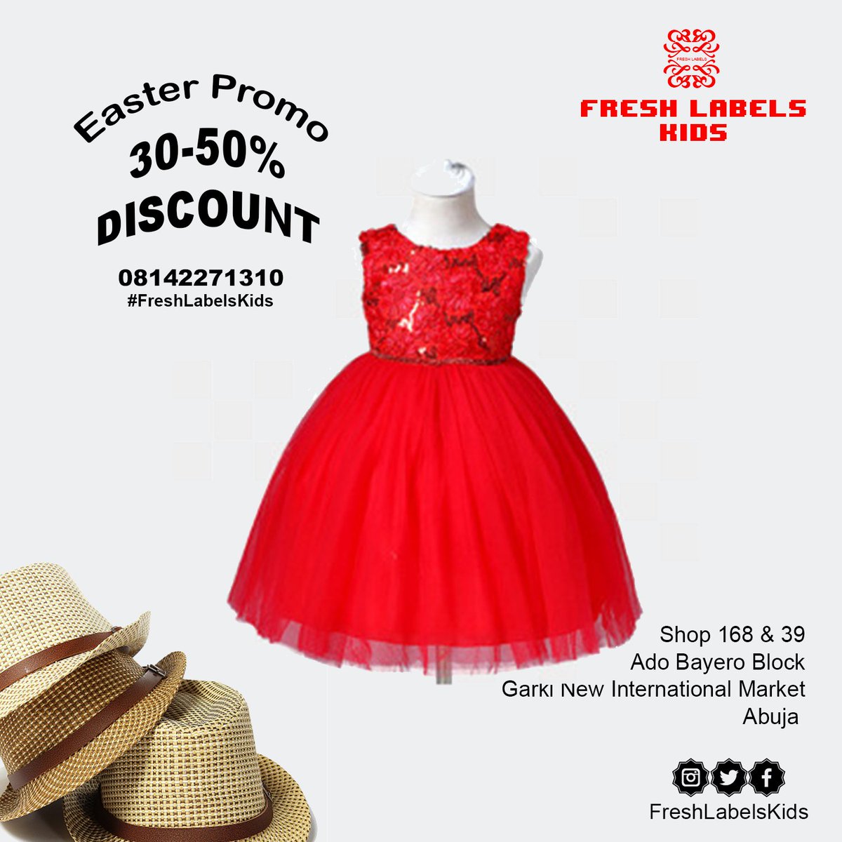 FreshLabelsKids's tweet image. Get all you need for your kids @FreshLabelsKids  👕👖👗👘👚🛍️👜🎒👞👟👠
Shop 168 &amp;amp; 39,  Block C2, Ado Bayero Building, New Garki Ultra Modern Market, Abuja 
0818 510 0573, 08142271310 
#FreshLabelsKids
#AbujaPlayGround
#AbujaTwitterCommunity
#SocialAbujaMarket
#Easter
