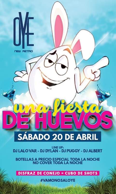 LivMagazineMx's tweet photo. ¿Quieres pasarla súper en #Puebla éste puente vacacional?
👉Acude a la #FiestaDeHuevos de los amigos de #OyeNewRetro!

🗓Sábado 20 de Abril 2019
 🗺 Circuito Juan Pablo II #2706
☎️reservaciones al 2211030430.

#VamonosAlOye!!! https://t.co/7My13pVlDF