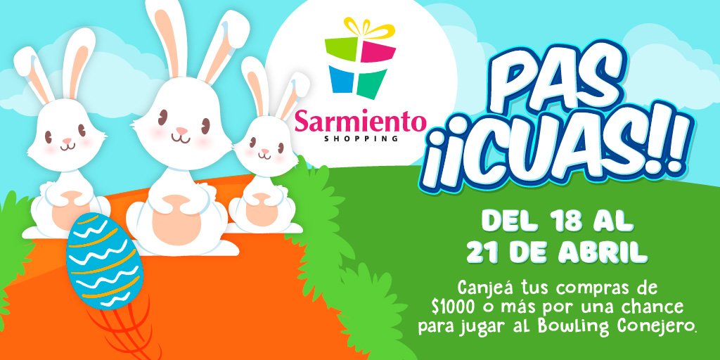 SarmientoShop's tweet photo. Disfrutá las Pascuas en el #SarmientoShopping🎉 

👉Vení a jugar al bowling conejero🐰 y ganate vouchers con promos increíbles.🛍🎁 ¡Te esperamos! https://t.co/vVifyQViGJ