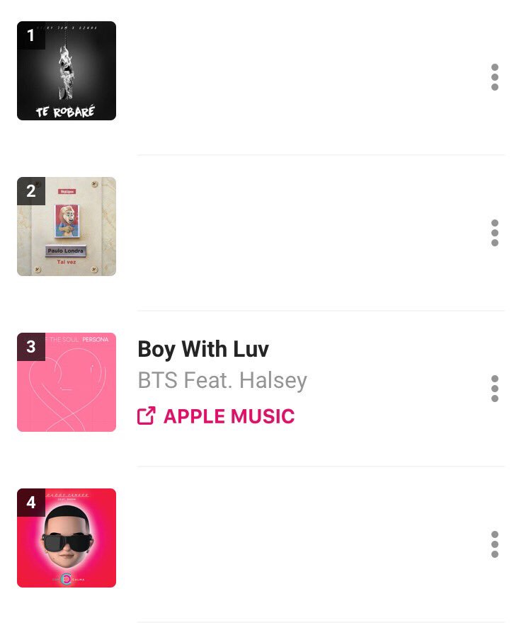 BTSXRADIOSCHILE's tweet photo. Shazam Top100 Chile 🇨🇱
#3 (-1) #BoyWithLuv @BTS_twt ft Halsey
Íbamos tan bien 😢
#ShazamWithLuv
#BoyWithLuvRECORD https://t.co/Ccx5BY1QL0