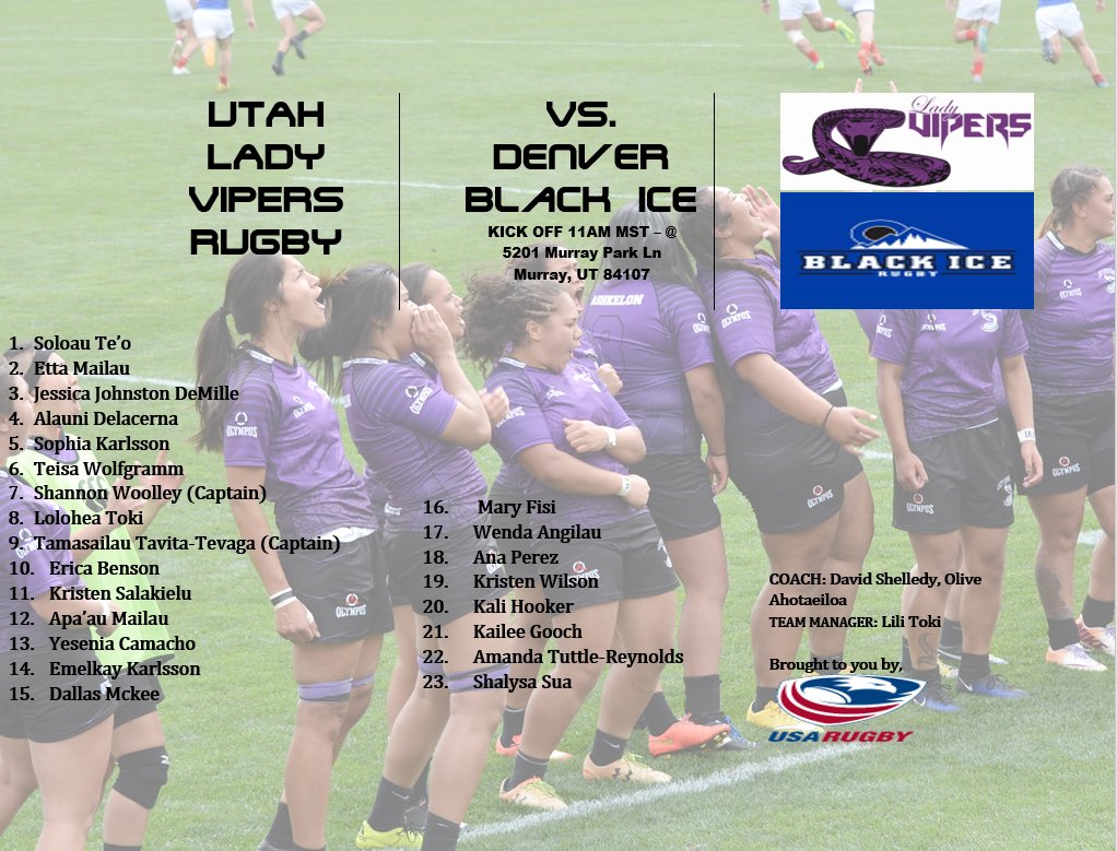 SATURDAY IS A RUGBY DAY 🏉  ❗️ 

Here’s today’s roster. Don’t forget to come out and support your Vipers as they go head to head with the Denver Black Ice! ☺️ You don’t want to miss out! #GameDay #LV4L #RugbyDays