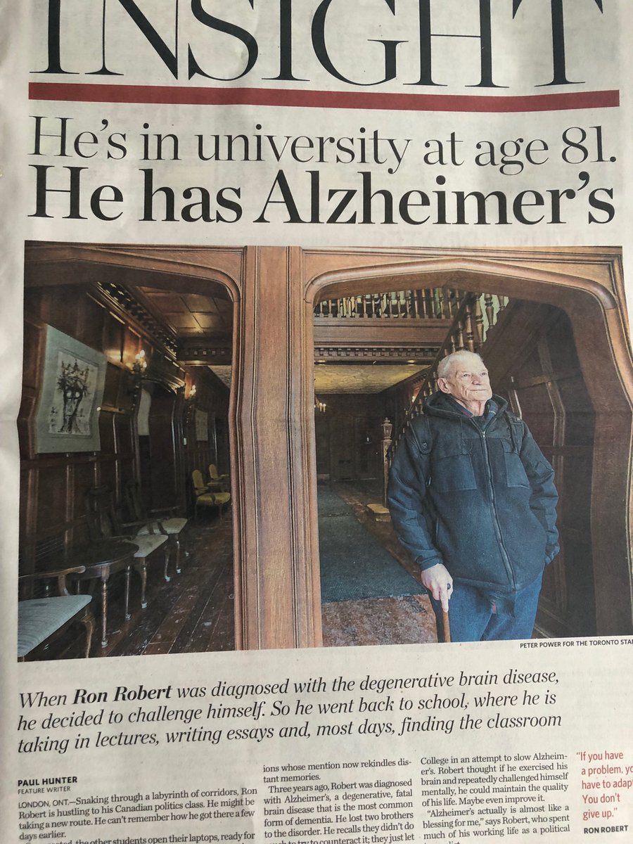 nursenextdoorms's tweet photo. What an inspiring #article in Saturday’s #torontostar Ron Robert lives with #alzheimers and attends ⁦@kingsatwestern⁩ #university “I may be diminished, but I’m not incapacitated” #senior #ronrobert ⁦⁩ https://t.co/VLCrrOFnWD