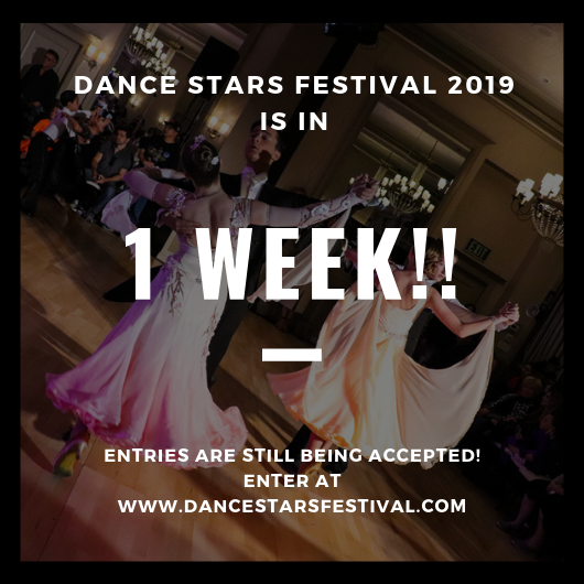 DanceStarsFest's tweet photo. There's only 1 WEEK till competition!! Submit your entry forms ASAP to compete in Dance Stars Festival 2019! Find them at https://t.co/YwESIzdN93 

#dancestarsfestival #dsf2019  #ballroomdance #events #dancer #dance #dancecompetition #dancecongress https://t.co/fDeDEMoeMt
