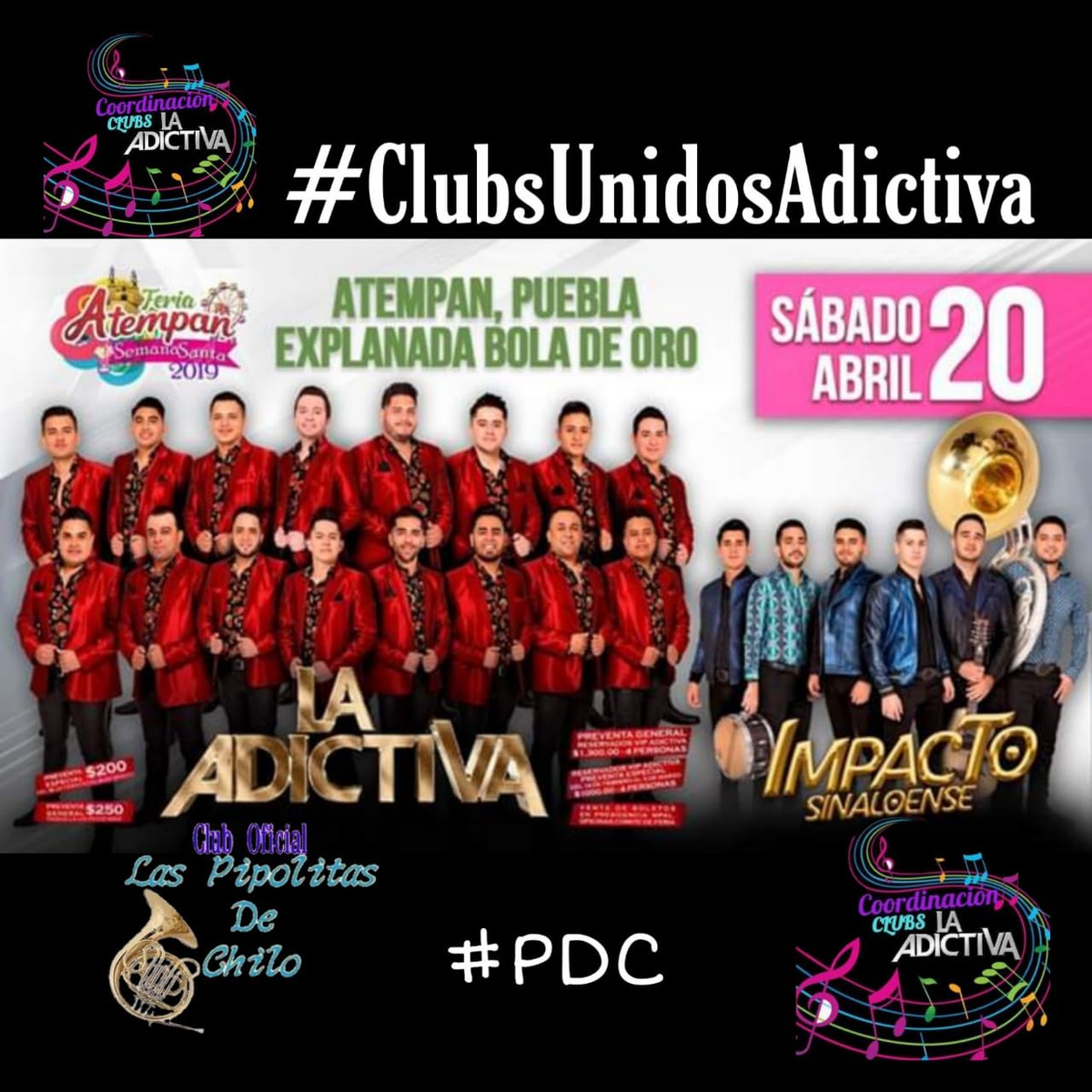 pipolitaschilo's tweet photo. Hoy se Presenta @adictivaoficial en Atempan , Puebla 
No Faltes!! 
con Todos sus exitos los esperamos 
#ElAmorDeMiVida 
@ADICTIVO23 💜 
#PDC💋
@CoordiAdictiva
#ClubsUnidosAdictiva
#CoordinacionClubsUnidosAdictiva
#LaMusicaDeLaAdictivaSeVive 💃🕺 https://t.co/8iOvDKuHkN