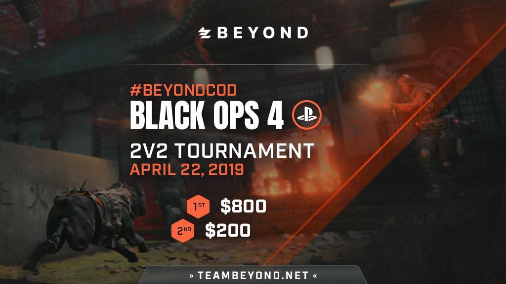 PlayBeyond's tweet photo. Open team spots are still available for next week’s #BeyondCOD 2v2 Tournament!
🎮 #BlackOps4 S&D (PS4)
💰 $1,000 Prize Pool
⚔️ Free Entry / North America
Register your duo at https://t.co/zevoyIz2ET https://t.co/gJ8lJnunR4