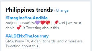 MarkEvierettPZ2's tweet photo. When two movies are trending right now...Iba talaga ang AlDub Nation! #ALDENxTheJourney #ImagineYouAndMe https://t.co/I3miukq8aT