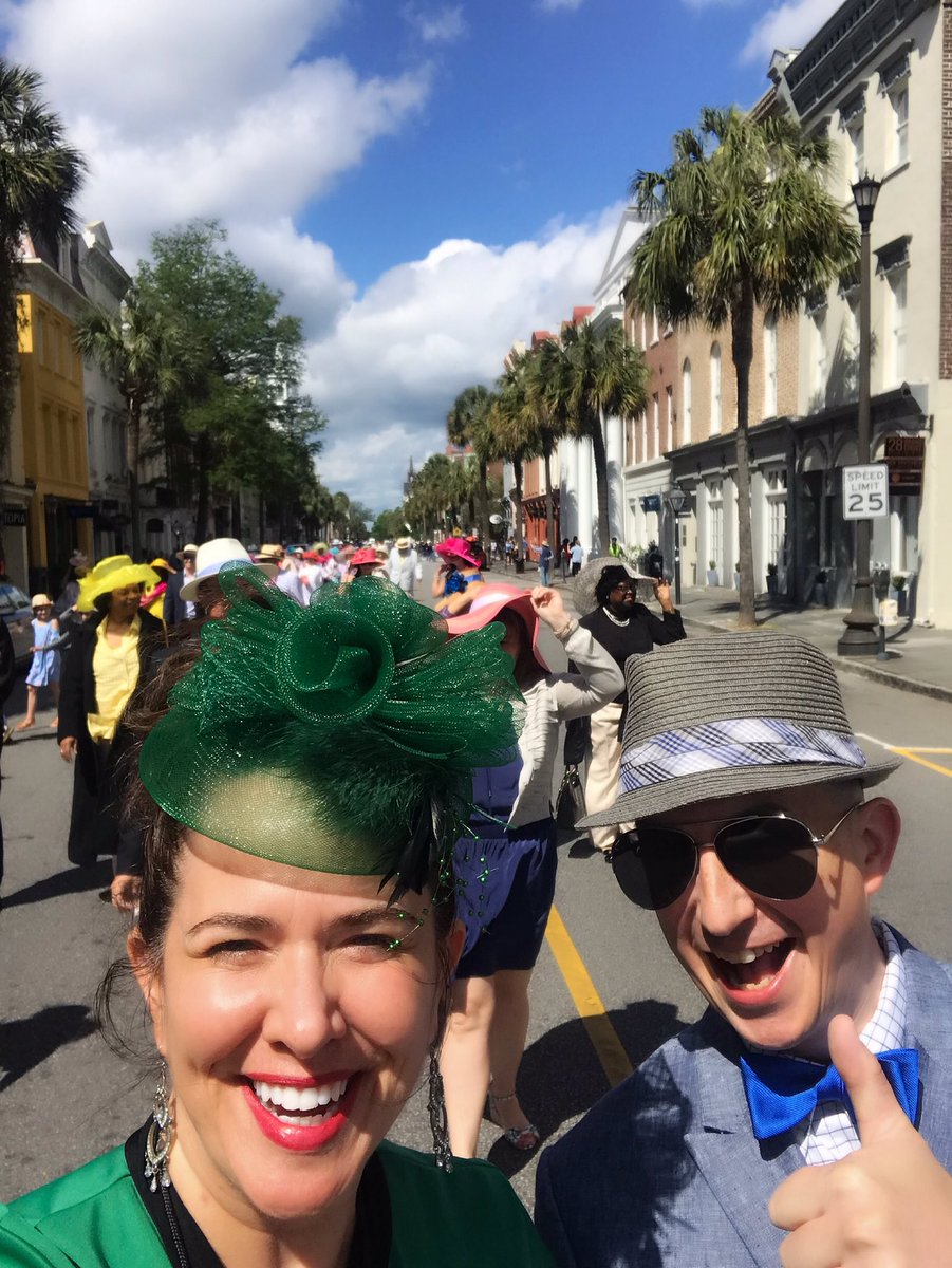 943WSC's tweet photo. 94.3 WSC ‘s @kelly_golden & Hubby @gregpittdj at the front of this year’s 18th Annual Hat Ladies Easter Prominade Up Broad Street!#HaTpyEaster https://t.co/Qo0AVQC3TI