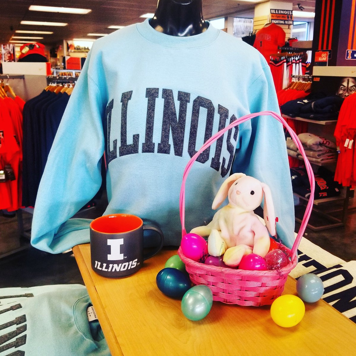 illinishop's tweet photo. You're going to need a bigger basket. 🐰🐣 
Closed Sunday, April 21st.
#Champion #crewneckchampion #Illinois #UIUC #AmazingAqua #Spring #Illini #EasterBasket #fightingillini #crewneck #aqua #chambana #feltletters https://t.co/oVinZa6Bve