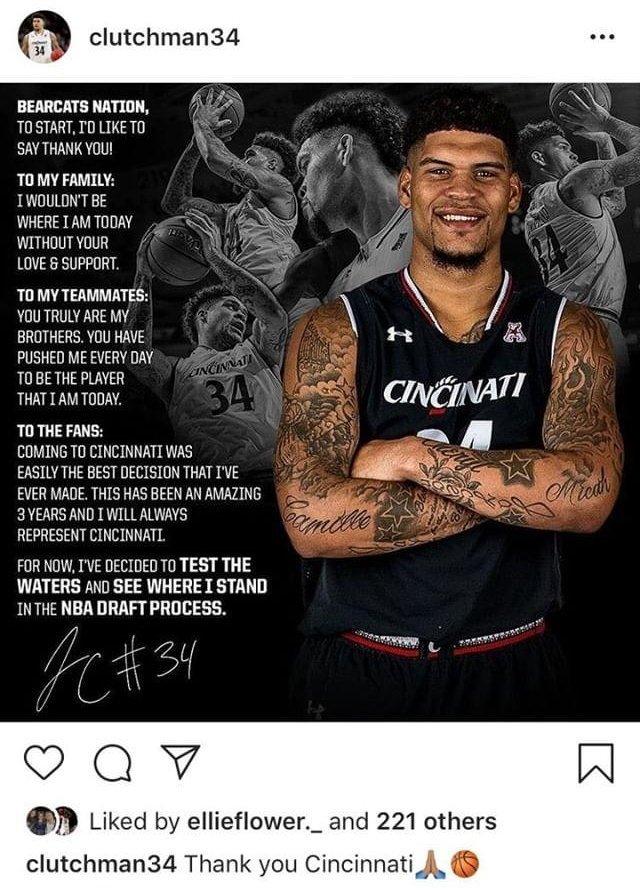 CincyProblems's tweet photo. #Bearcats Jarron Cumberland enters his name in the NBA Draft. 🔴⚫🏀 @Clutchman_34 #BearcatForLife https://t.co/GOSuBb66IV