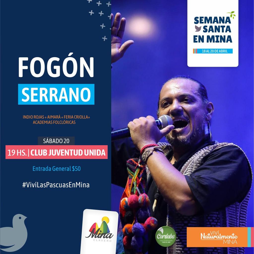 Hoy ! 19 Hs | Club Juventud Unida

Por los pronósticos de 🌧️ p/esta noche el Fogón Serrano, con la participación especial del #IndioRojas se traslada al Club Juventud Unida.
Además actuarán: Aimara, Academias de Danza y se conocerán los ganadores del Concurso de Huevos de #Pascua