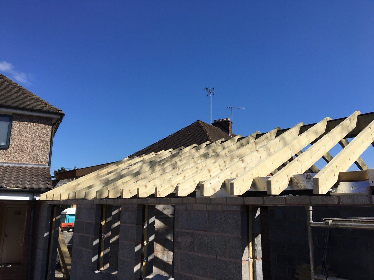 probuild360's tweet photo. We love neat rafters! This is a work in progress single storey extension in the Coventry area. It's great to work outside when the sun is shining. #awardwinningbuilder #homeextension #homerenovation #probuild360 #coventry https://t.co/AbvtyJV0gy