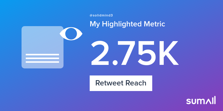 solidmind3's tweet photo. My week on Twitter 🎉: 2 Likes, 1 Retweet, 2.75K Retweet Reach. See yours with https://t.co/GyxzPKj0XC https://t.co/inaZTXraGe