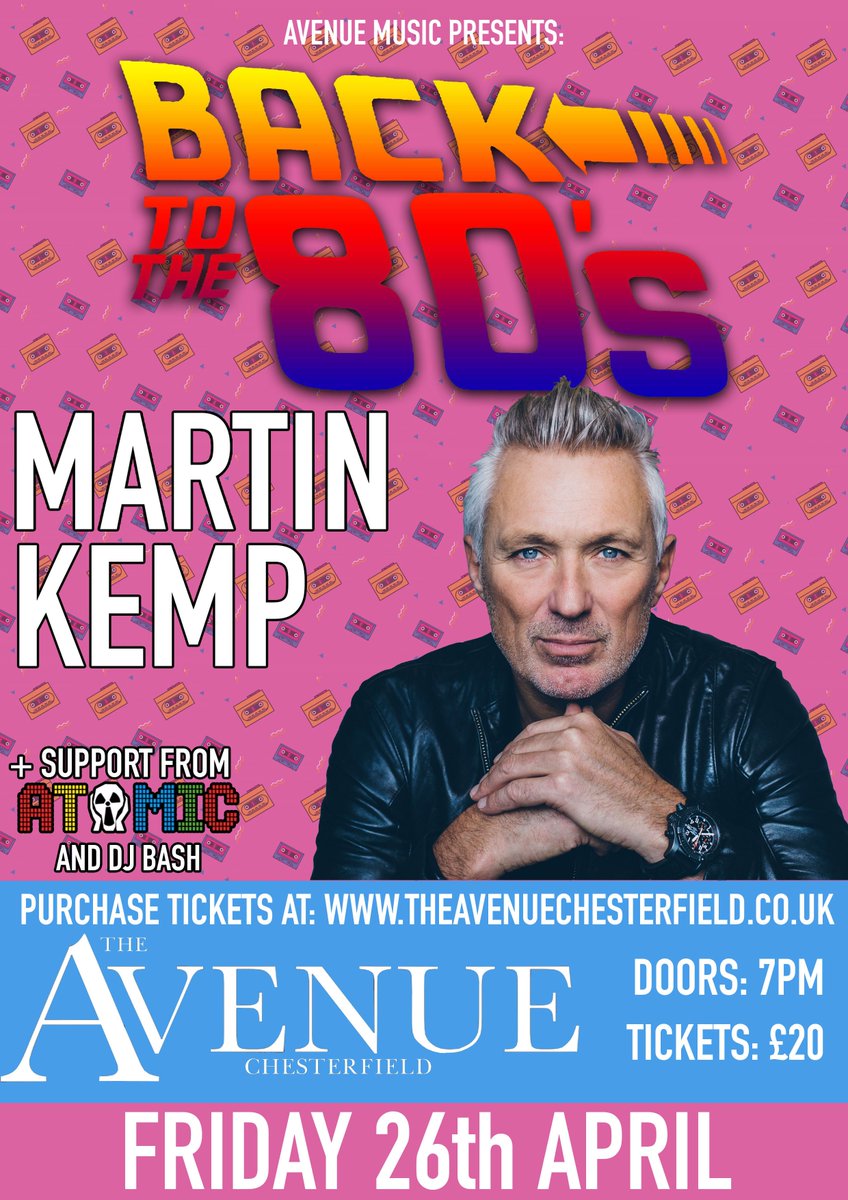 Back To The 80’s night returns to <a href="/TheAvenueUK/">The Avenue</a> on the 26th April with Spandau Ballet star Martin Kemp! dlvr.it/R3BhPZ #Chesterfieldevents