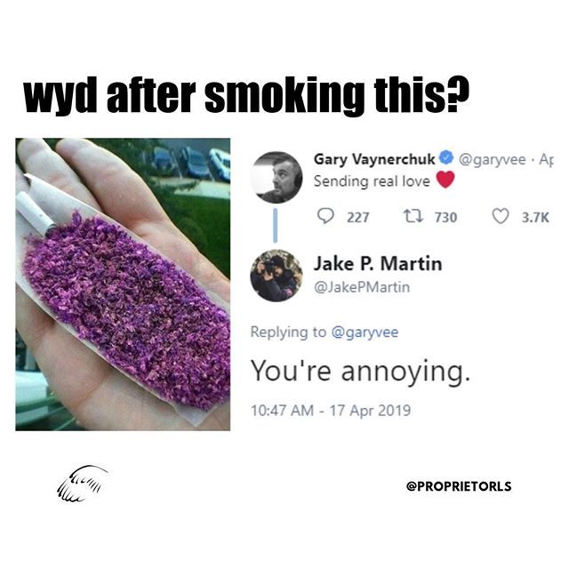 ProprietorLS's tweet photo. Happy 4/20, Jake P. Martin #OwnYourLifestyle
—————
👣: Follow @proprietorls for more
—————
Tags: #garyvee #garyvaynerchuk #hustle #askgaryvee #business #interview #mindset #subconscious #higherconsciousness #selfawareness #mentalhealth #millennials #e… https://t.co/lVrVOCEaT1 https://t.co/8Z03UoV5e3