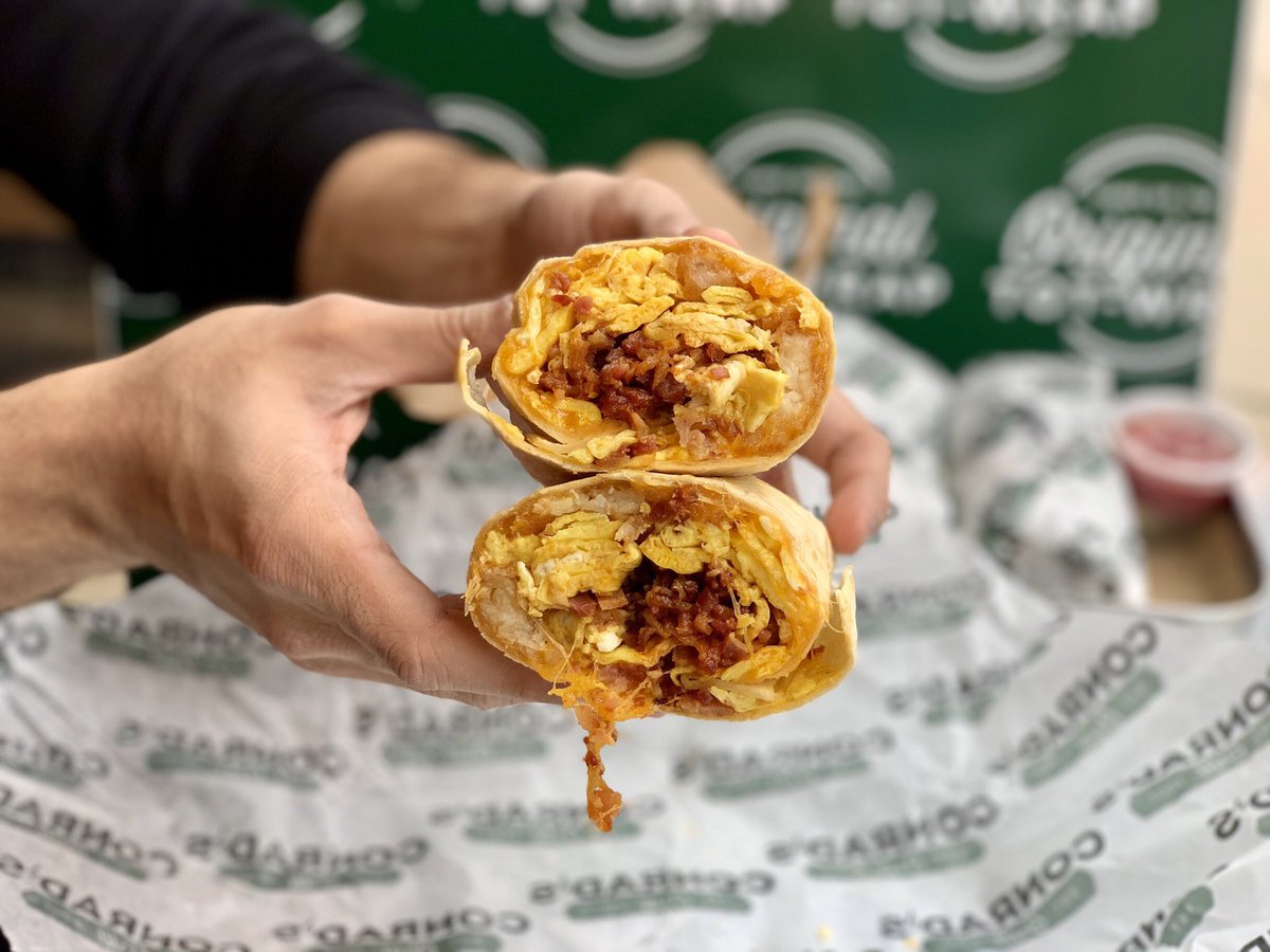 Time to get ‘Wake N Bacon’ ☝🏼🌯🍃 You chedder get a side of mac and cheese bites for $4.20 #HappyHolidaze #ConradsGrill