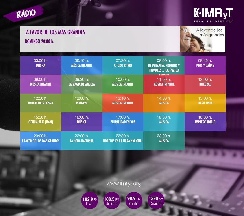 Sintoniza hoy #AFavorDeLosMásGrandes y aprendamos a cómo involucrarnos con nuestros adultos mayores #LaRadioDeMorelos imryt.org 📻