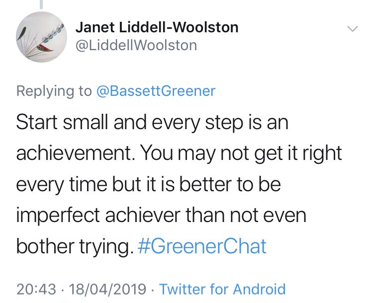 BassettGreener's tweet photo. Going green is not a perfect process, but, I urge everyone to give it a go in some way. However big or small.
Love this summary by @LiddellWoolston
#GreenerChat #replay https://t.co/uqXpMQXDAJ