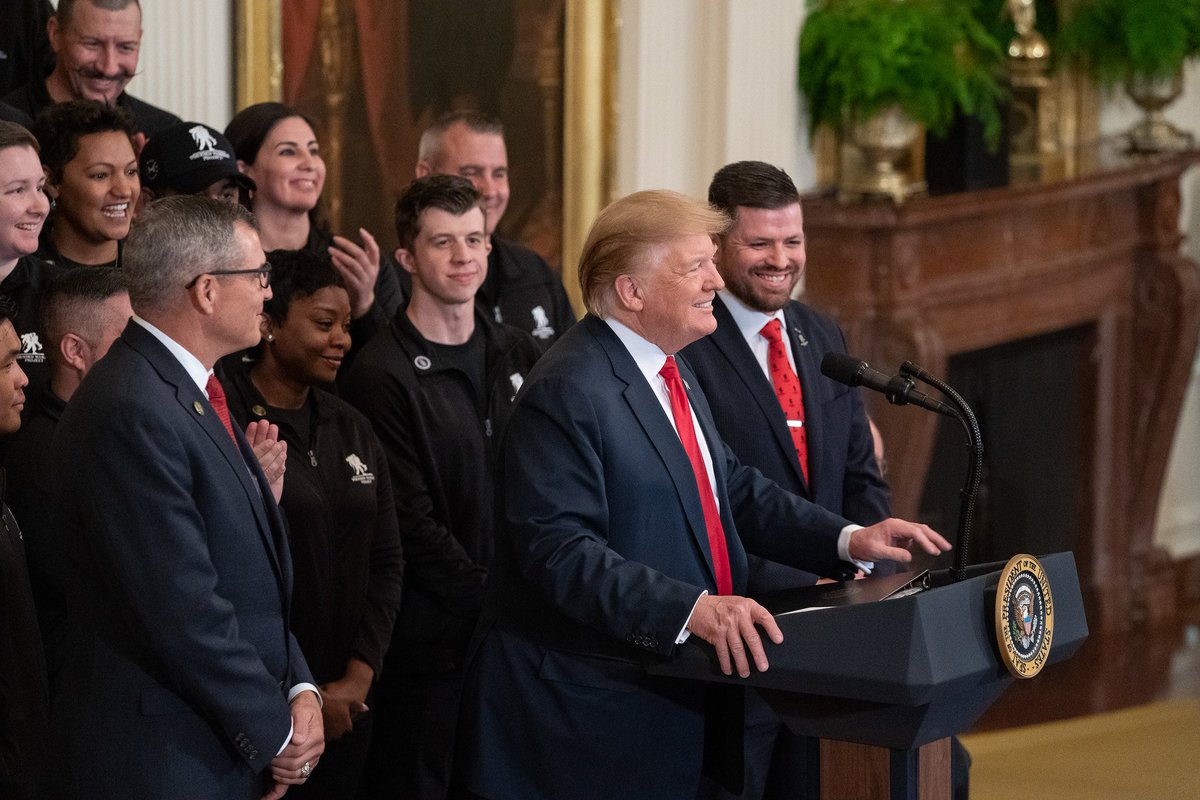 WhiteHouse45's tweet photo. Calling their legacy of service "a gift to every single American," President @realDonaldTrump welcomed a group of our Nation's heroes to the White House this week in honor of the annual Wounded Warrior Project Soldier Ride! https://t.co/bN4BMuHQNZ