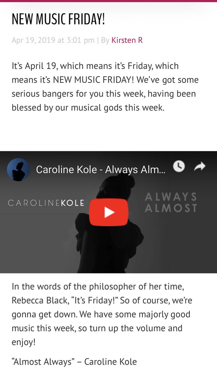 CarolineKole's tweet photo. Thanks @CELEBUZZ and @kirsten_reneau !!!!!!! You heard ‘em, listen if you haven’t!! https://t.co/ovqewpc8mk
#OnlySlightlyEmotional #AlwaysAlmost https://t.co/D0bOMheqGP