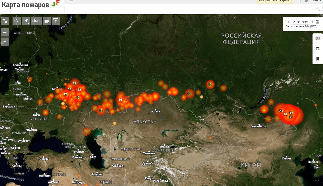 Карты пожаров в реальном времени