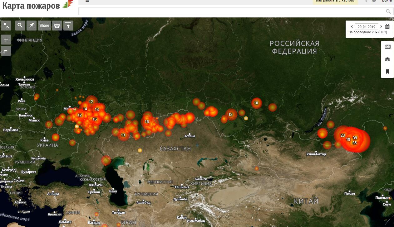 Карта пожаров области