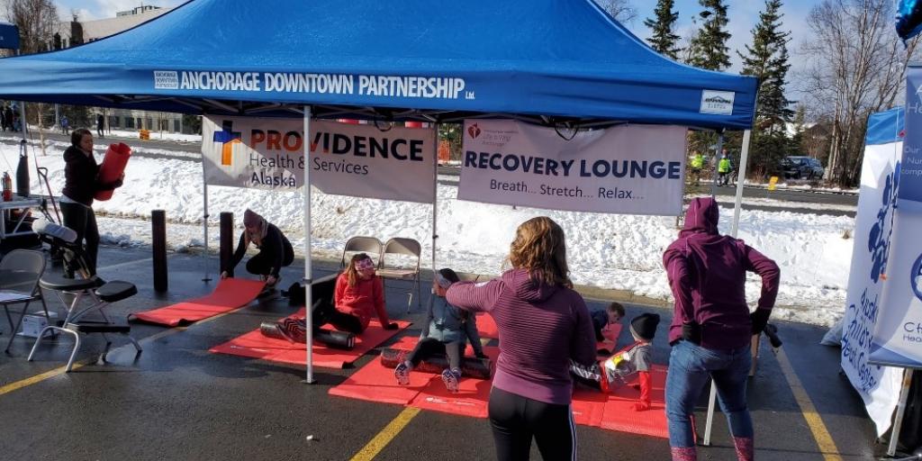 AmericanHeartAK's tweet photo. The @ProvAK recovery lounge at the #AlaskaHeartRun in action!! Cool down and stretch those muscles after your race! https://t.co/cR4Oj1U5kJ
