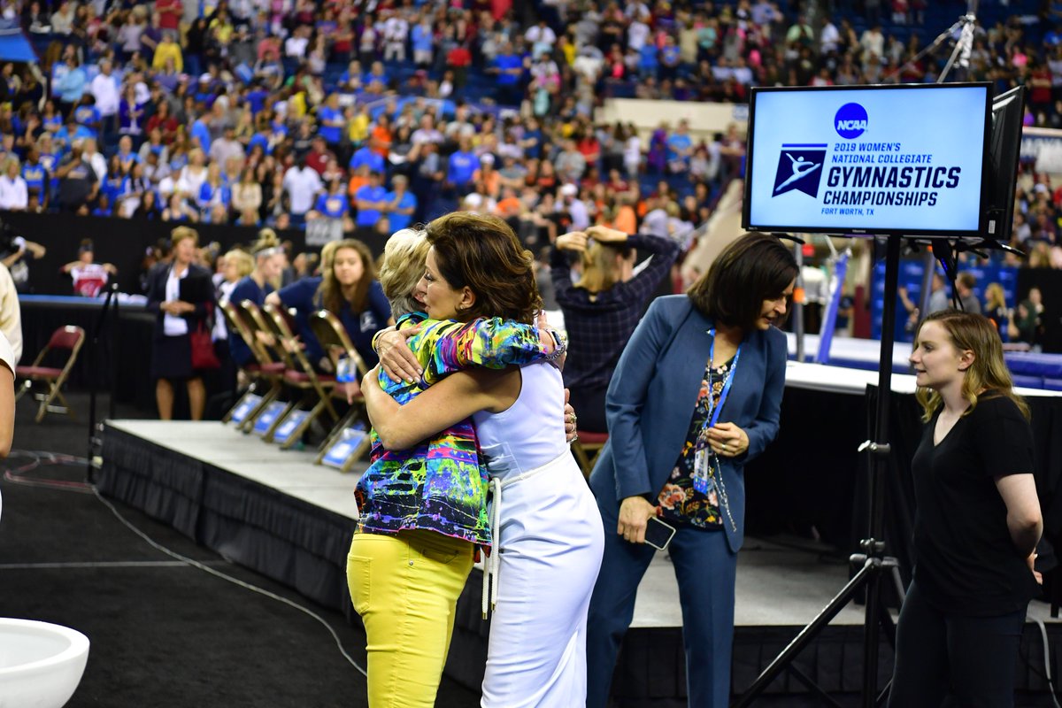LSUgym's tweet photo. Two legendary figures in NCAA Gymnastics. Congratulations to @OfficialMissVal on an amazing career. https://t.co/6YOXHFh9PN