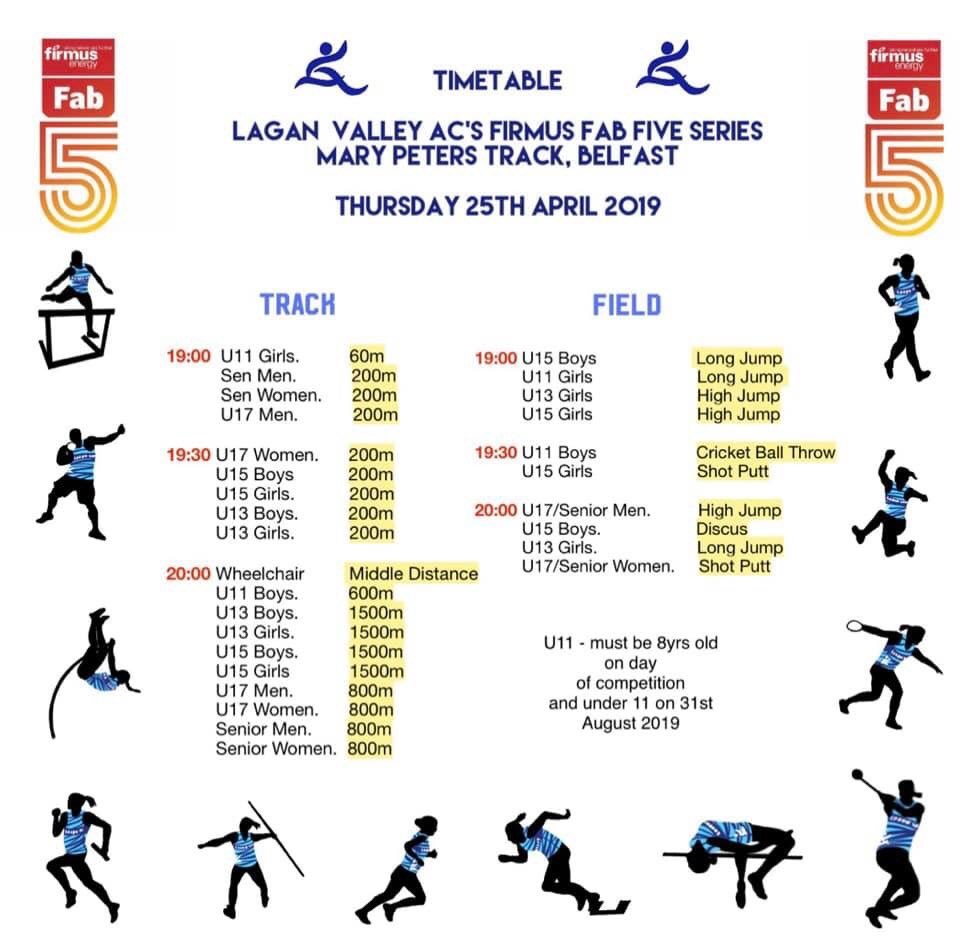 The second meet of the <a href="/firmusFab5/">firmus energy Fab 5</a> takes place on Thursday 25th April at the Mary Peters Track!