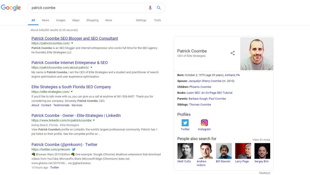 pmkoom's tweet photo. Google Knowledge Panel Update: It took about 2-3 months for them to change my social network profiles, although they didn't add my Facebook. Could it be because it is a private page? https://t.co/4UA8ldJyWs