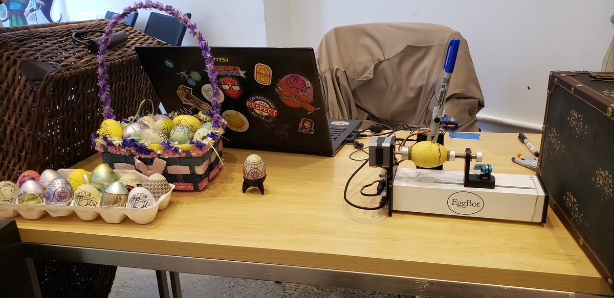 otherlonestar's tweet image. Today I let my @letsrobot bot run wild at my kids show while I decorated eggs on the eggbot. It was a blast. Let's do it again tomorrow and I'll remember to tweet a link this time