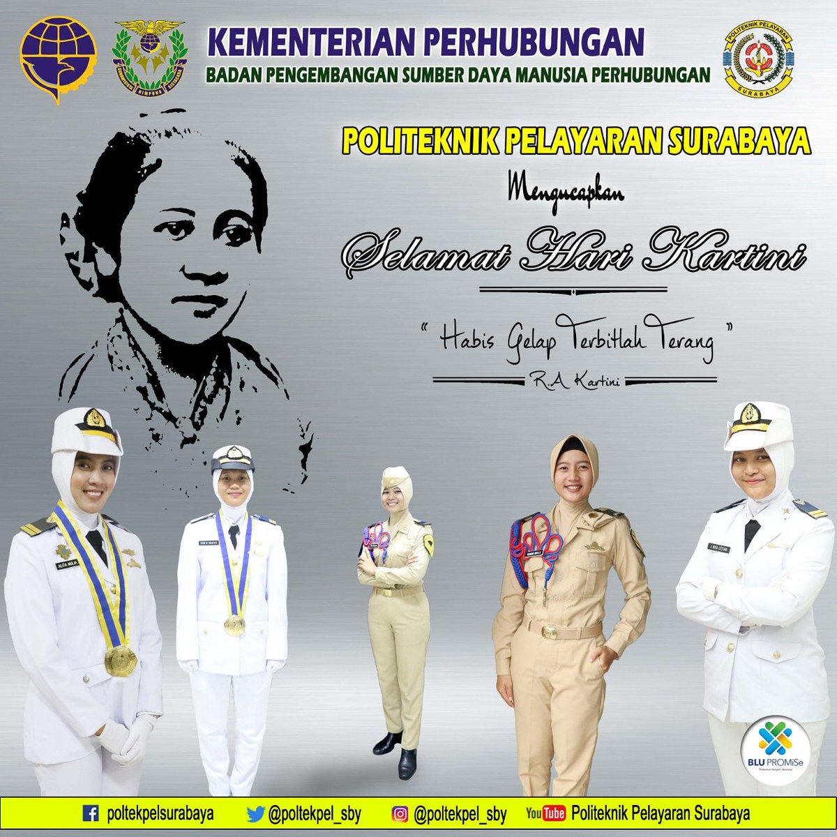 poltekpel_sby's tweet photo. Selamat hari kartini untuk semua perempuan hebat indonesia. Habis gelap terbitlah terang
#kartiniday #kartini #habisgelapterbitlahterang #poltekpelsby #poltekpelsurabaya #jawatimur #surabaya #rakartini #taruni #perwiralaut #sekolahkedinasan #bpsdmp https://t.co/2LeVIFdlt2