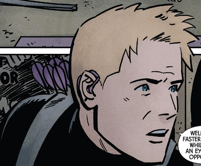 And, even if his hearing isn't a plot point, some artists don't forget about it. In the panels bellow, from Hawkeye (2016) #16, with art by Leonardo Romero, you can see Clint's hearing aids whenever the POV is close to him.(even tho they weren't there in the previous issues)