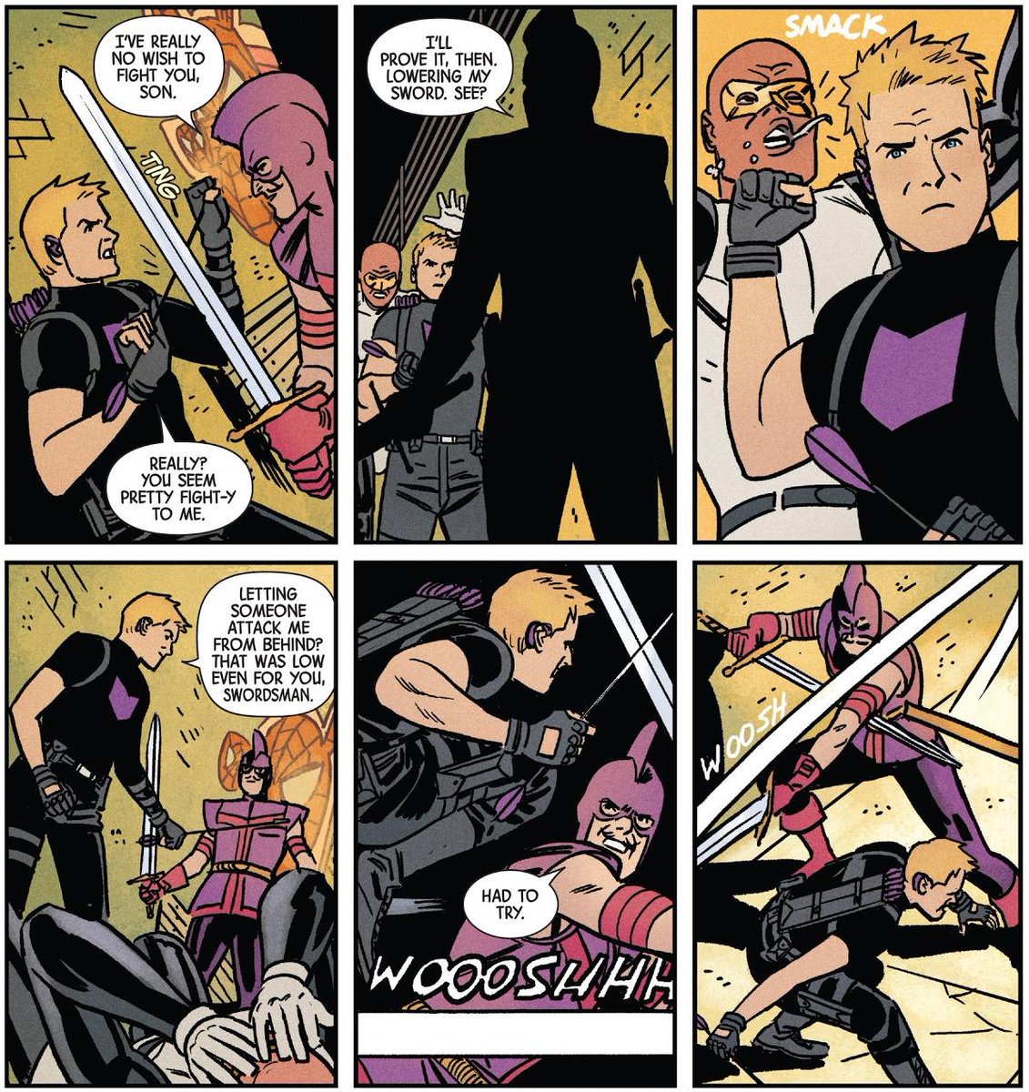 And, even if his hearing isn't a plot point, some artists don't forget about it. In the panels bellow, from Hawkeye (2016) #16, with art by Leonardo Romero, you can see Clint's hearing aids whenever the POV is close to him.(even tho they weren't there in the previous issues)