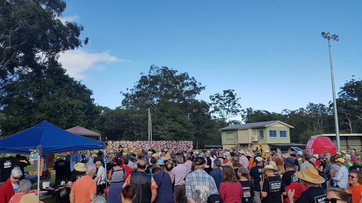 FLACCoal's tweet photo. Captivated crowd listening to Traditional Owner Martin Ballangarry and Bob Brown speak out for #climatejustice on Gumbaynggirr Lands (so called Coffs Harbour) 
We will #StopAdani!  
#StopAdaniConvoy #ClimateEmergency #ClimateElection #frontlineaction https://t.co/6W6wg9DZ5q