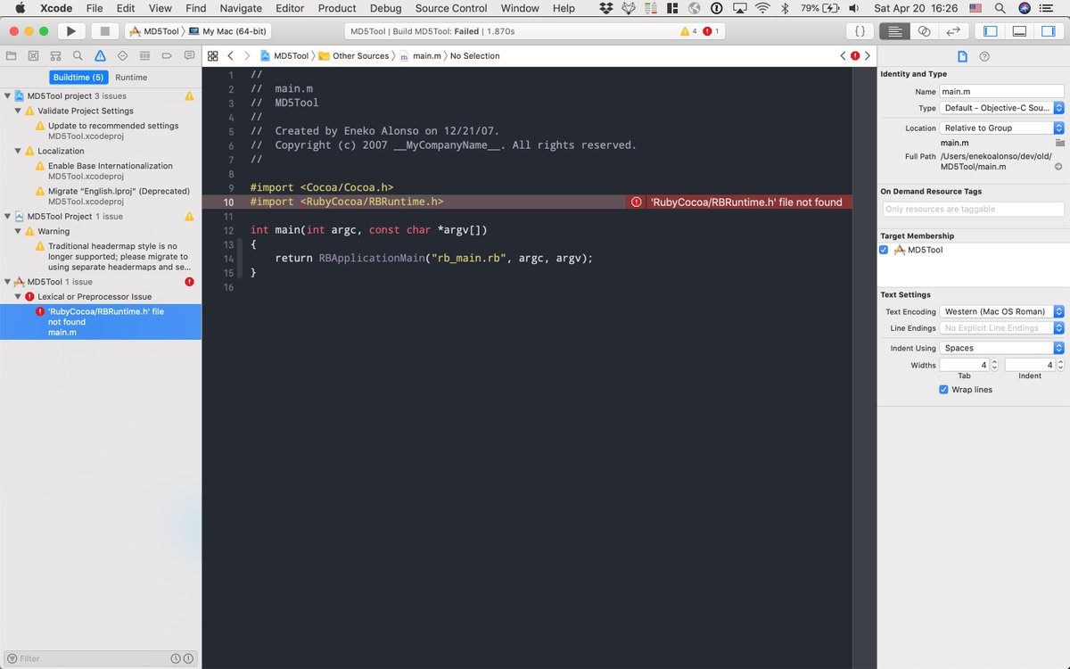 eneko's tweet photo. Back in 2007, Xcode did support Cocoa projects in Python and Ruby. Does anyone remember when support for RubyCocoa and Python was dropped? #Xcode #python #ruby #cocoa #RubyCocoa https://t.co/WYPBhnNtLC