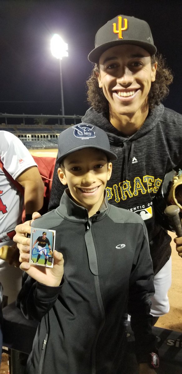 So great to see Cole Tucker hit a two run home run for his debut for the Pirates. My boy was lucky enough to get his autograph and a pic with him during the Arizona Fall League last November.  Couldn't ask for a better role model. #Pirates #ColeTucker