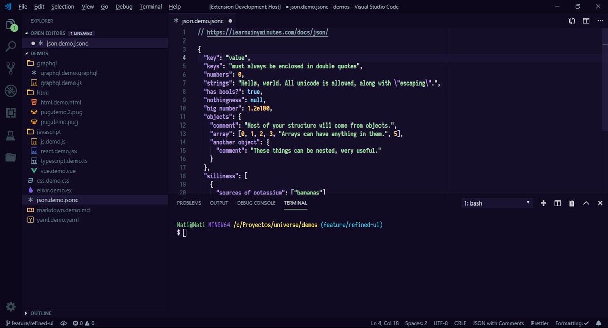 _matiasolivera's tweet image. Working in my theme Universe. #UniverseVSCode 🔥

✅ Many improvements in the user interface.
✅ The syntax highlighting will be more consistent.
✅ A dark purple version is coming soon.