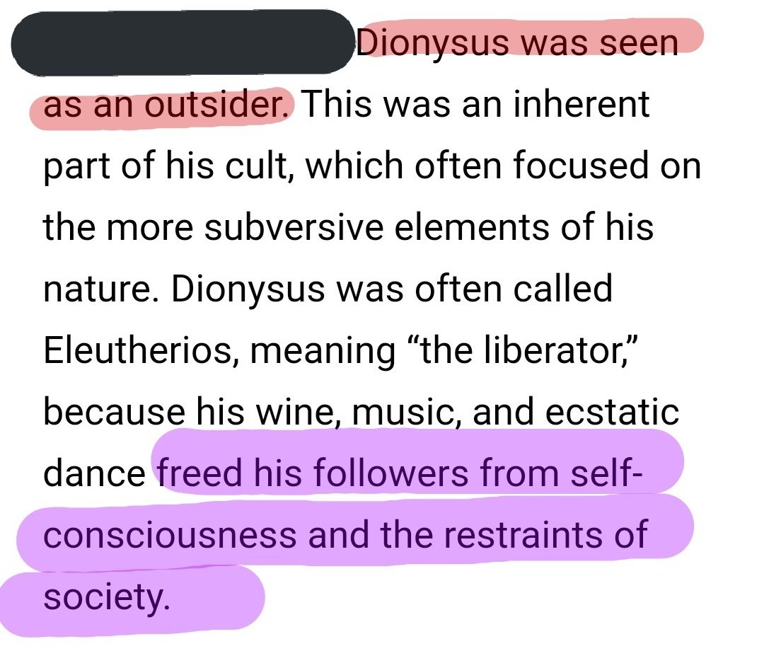 2-Dionysus is the God of the misfits, liberating his followers from the contraints of society.BTS questions and challenges societal rules and encourages us to be ourselves, to love ourselves and to follow our dreams and by that not surrendering to society's pressure.