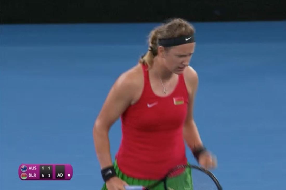 livetennis's tweet image. Backhand winner up the line and #Azarenka isn't too far away from the win now, leading #Stosur 6-1 4-1.

Looks like we're heading to a live doubles rubber to decide who makes the #FedCup final...