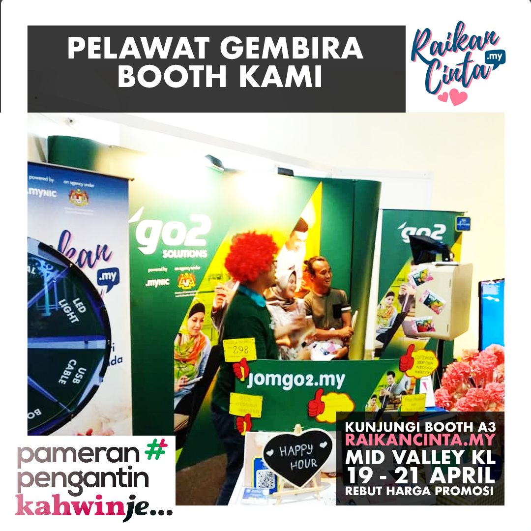 jomgo2my's tweet photo. Booth kami menyediakan photobooth yang cukup menceriakan para pelawat. Dapati di Pameran Pengantin KahwinJe di Mid Valley 19-21 April 2019. 
https://t.co/DoGgavucoG
#raikancinta #go2cinta #cintadigital #kahwinje #kahwin #wedding #weddingfair #nikah #tunang #sanding https://t.co/HMrUbyXz9V
