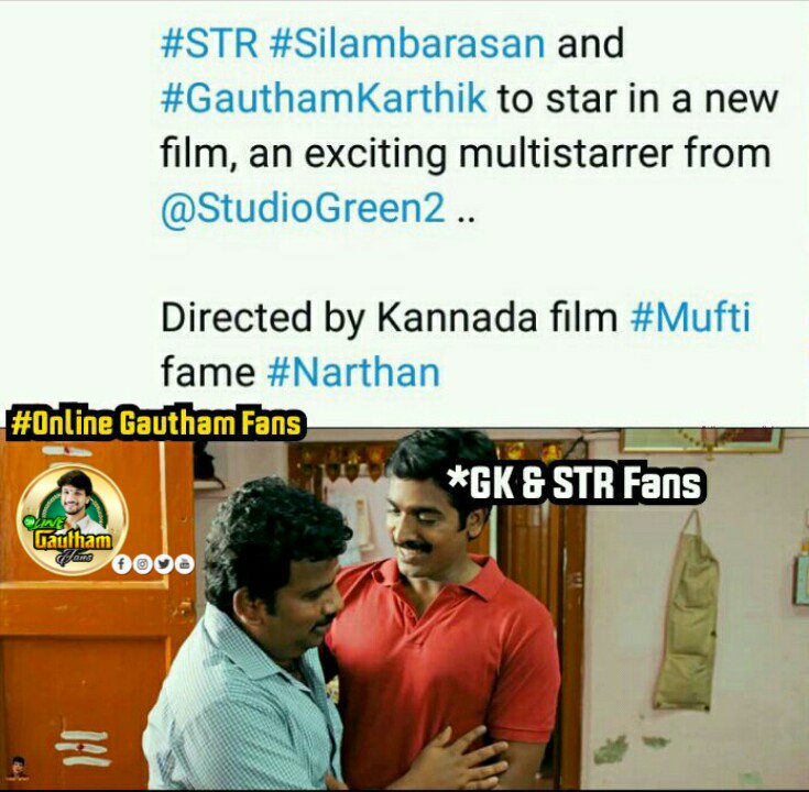 gautham_fans's tweet photo. Just in: @StudioGreen2 to bankroll a multi starrer project starring STR &amp; @Gautham_Karthik. To be directed by Narthan. Best wishes to the team! @kegvraja #STR45 #GauthamFans https://t.co/coQ5NboLPp