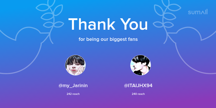 Our biggest fans this week: @my_Jarinin, @ITAIJHX94. Thank you! via sumall.com/thankyou?utm_s…
