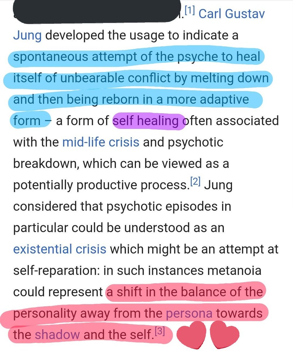 PSYCHOLOGICAL REBIRTH : Is a Jungian concept ~ I'm mind blown ~It is INDIVIDUATION or METANOIA : dissolution : Unbearable inner conflict ~ meltdown ~ Rebirth.