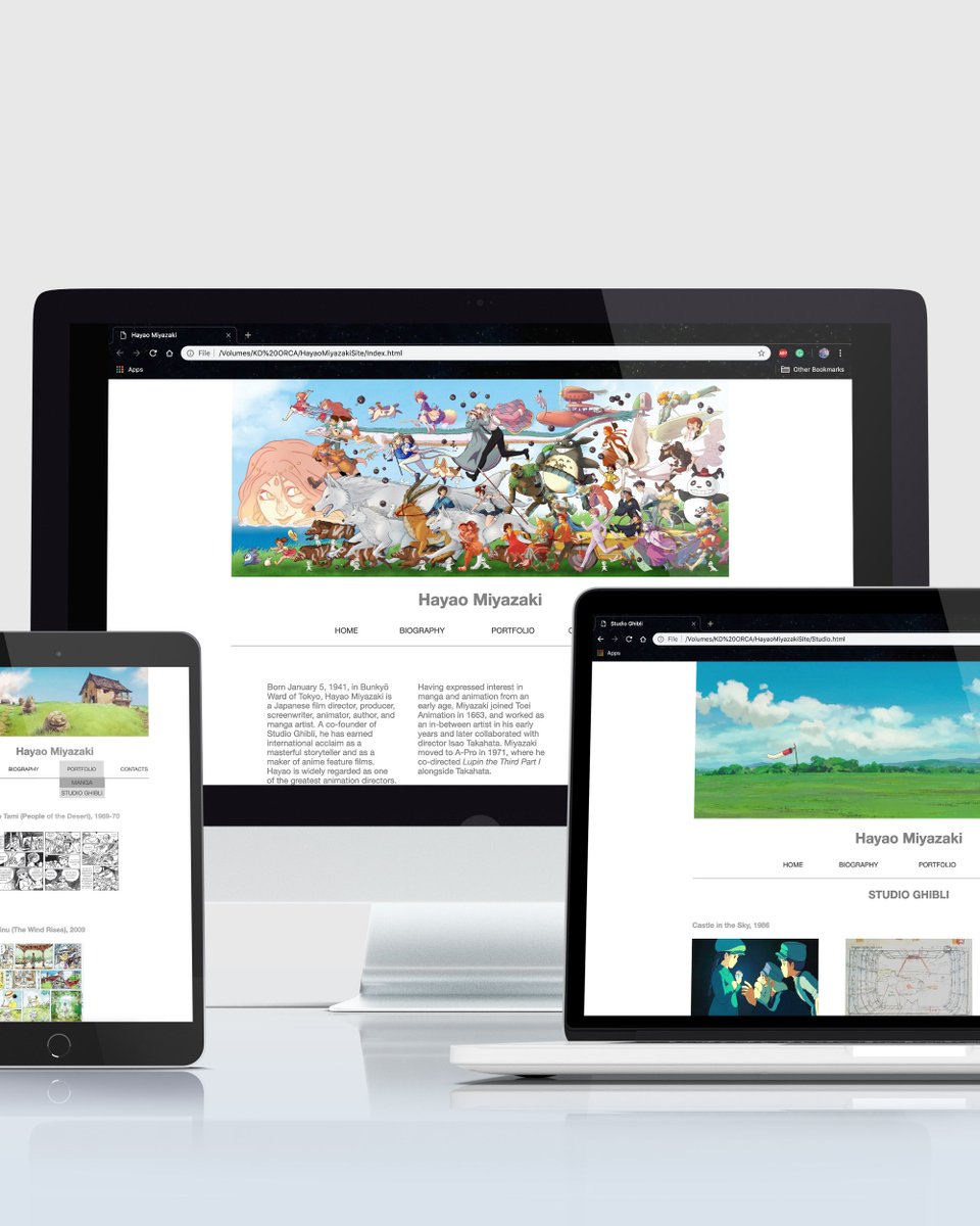 BfaMeraki's tweet photo. Kylie Daniel:
Miyazaki Website:
A #responsive #website coded using Adobe #Dreamweaver to provide information on the Japanese artist Hayao Miyazaki. Each page is created to be #interactive for viewers to enjoy while learning more about the co-founder of Studio #Ghibli .
#merakibfa https://t.co/0L5xQ6LLCP