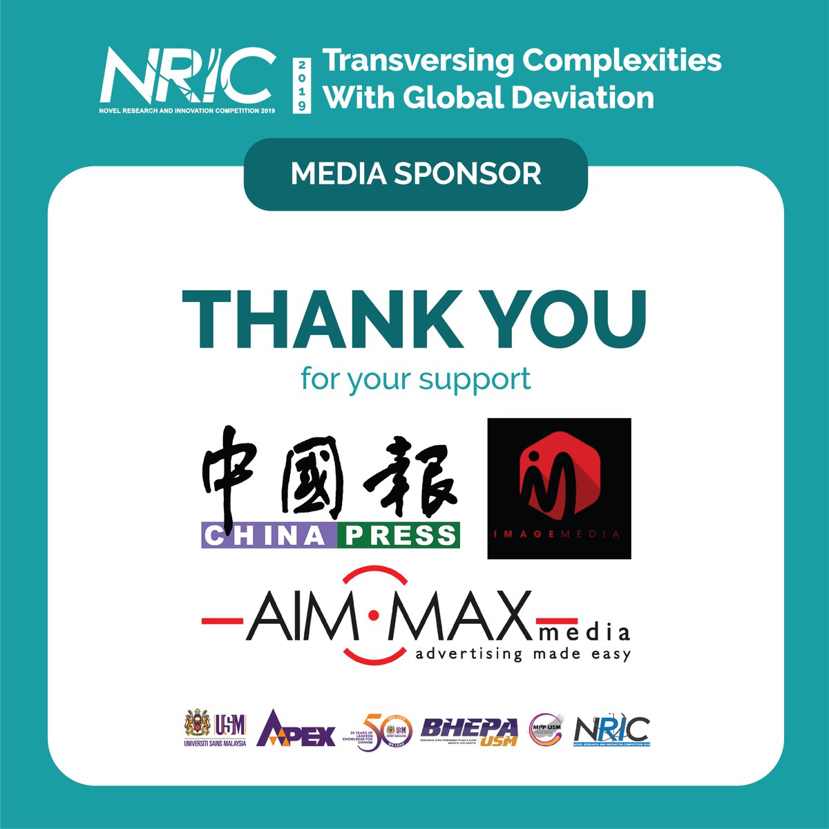 NRICUSM's tweet photo. A very big thank you to our event sponsors, we sincerely appreciate the supports from sponsors to our event. Your supports have made our event NRIC 2019 a great success!!! https://t.co/sa4hgm1gja
