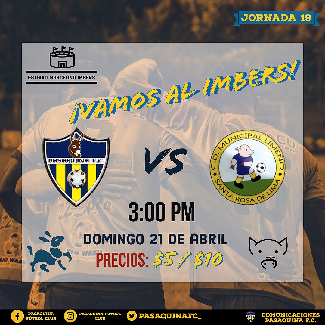 Este domingo 21 de abril, Pasaquina Fútbol Club te espera en el Imbers para que vivas el duelo contra C.D. Municipal Limeño.💥🌪
¡Vamos Pasaquina! #HastaElFinal #PasaquinaDeCorazón