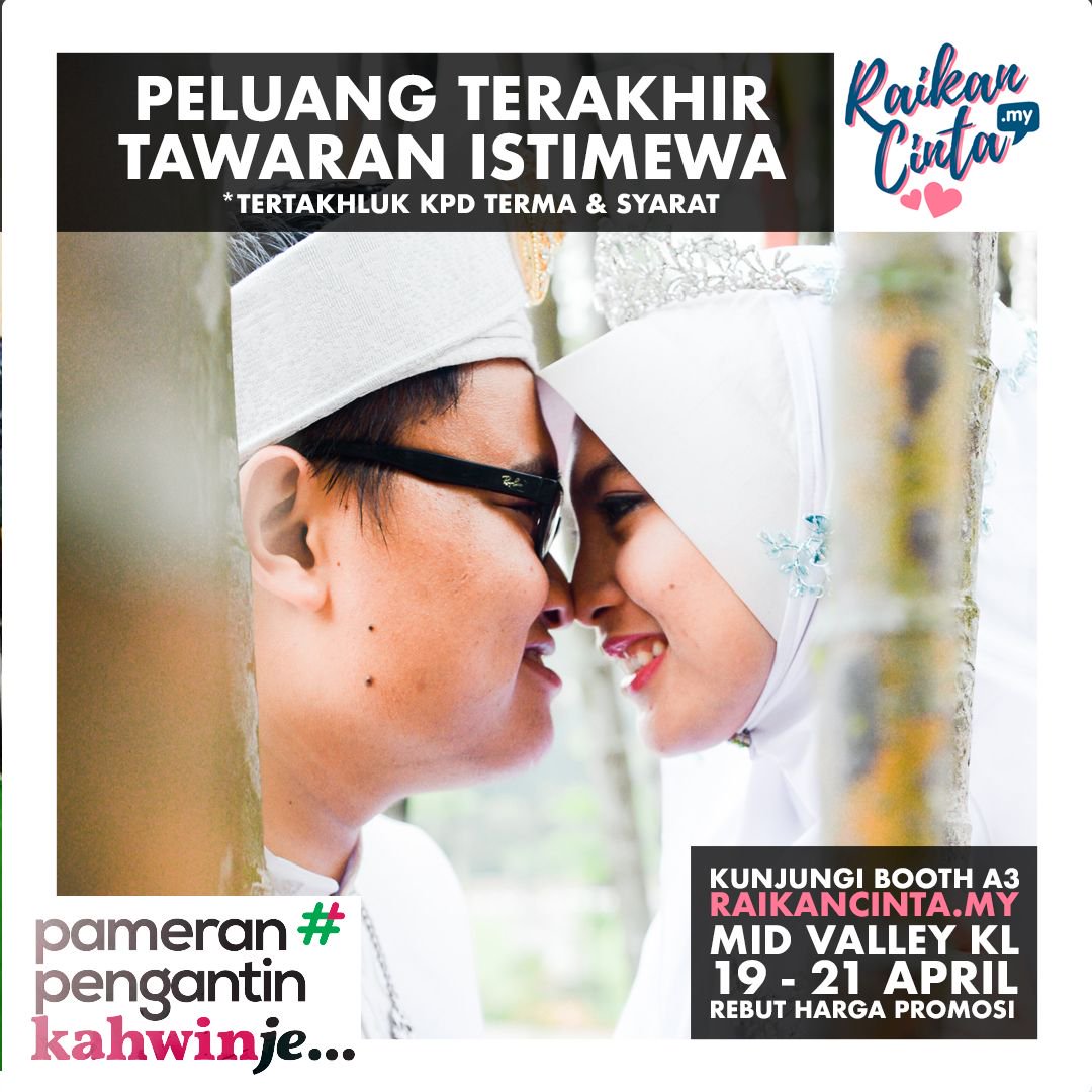 jomgo2my's tweet photo. Dapatkan diskaun hebat di booth kami, hari terakhir. Dapati di Pameran Pengantin KahwinJe di Mid Valley 19-21 April 2019. https://t.co/DoGgavucoG
#raikancinta #go2cinta #cintadigital #kahwinje #kahwin #wedding #weddingfair #nikah #tunang #sanding #majliskahwin #walimatulurus https://t.co/wtNyhbJFxf